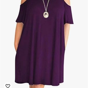 Kancystore Plus Dresses Short Sleeve Cold Shoulder Casual TShirt Swing Dress XXL